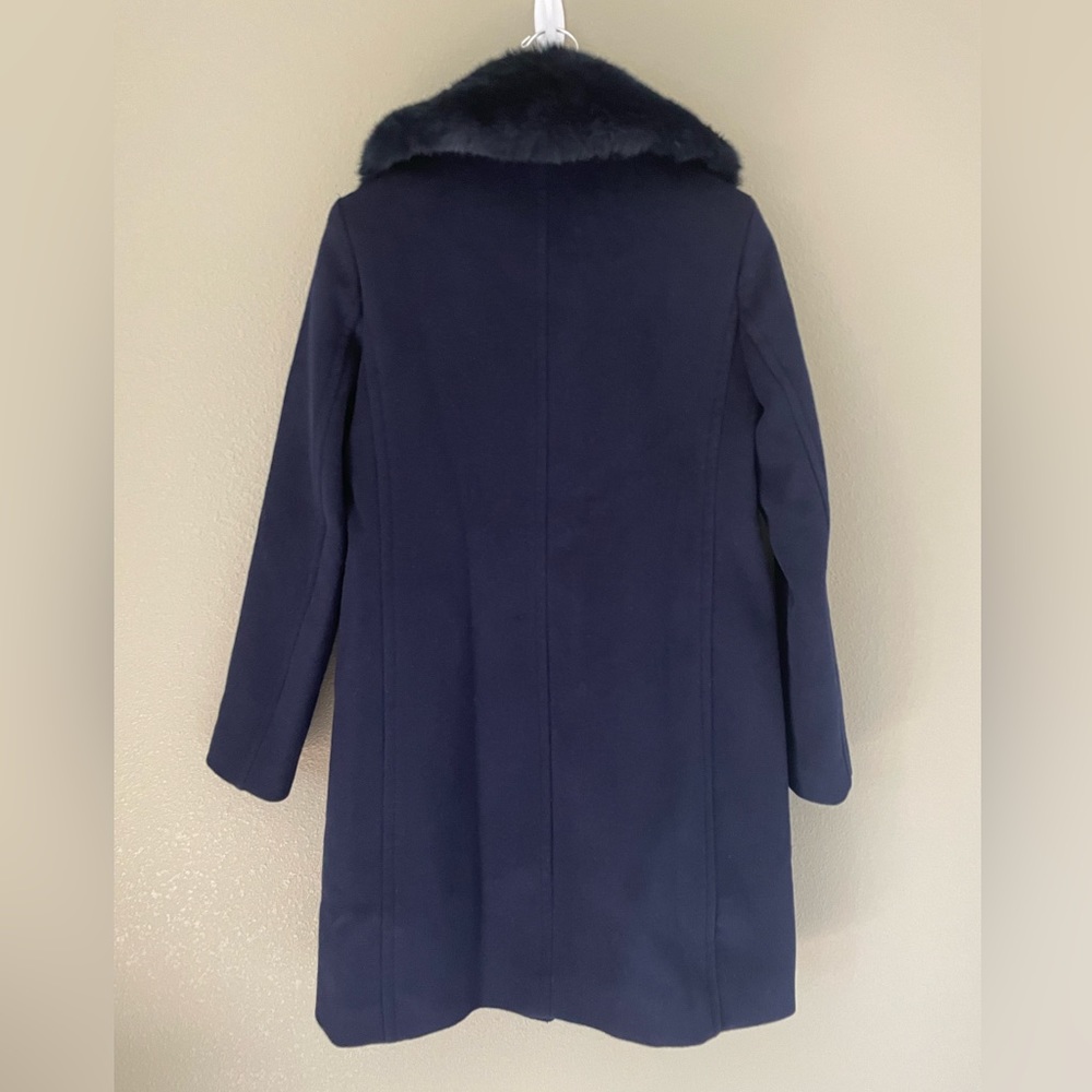 Club Monaco Rania Navy Blue Wool Coat With Faux Fur Collar Size SP - Picture 2 of 11